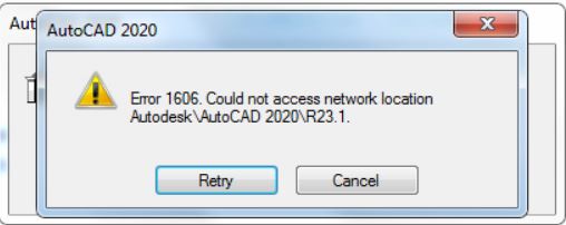 Hướng dẫn khắc phục lỗi Autodesk error 1606: Could not access network location