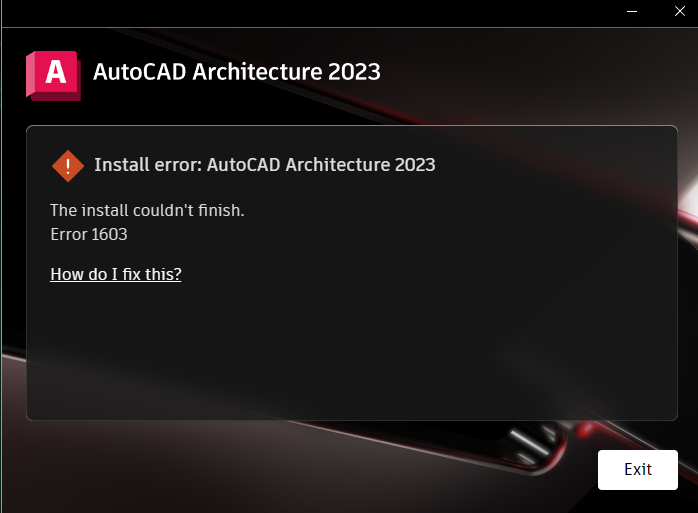 AutoCAD 2024 error 1603