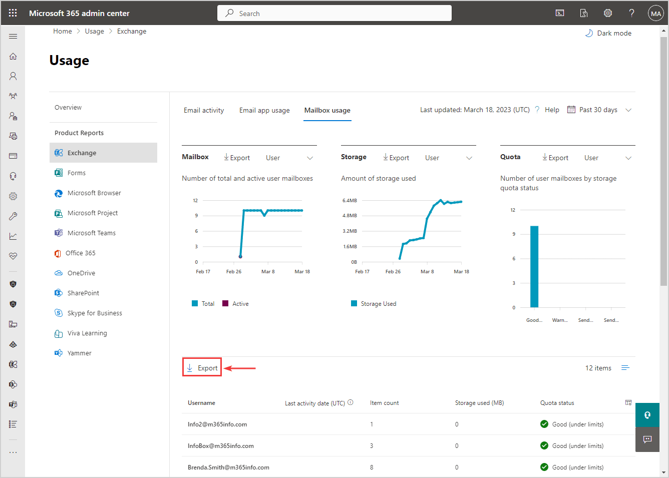 Xuất báo cáo danh sách Microsoft 365 mailbox có dung lượng hiện hành