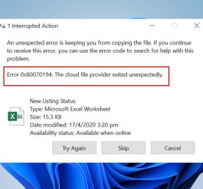 Microsoft Onedrive Error Code 0x80070194